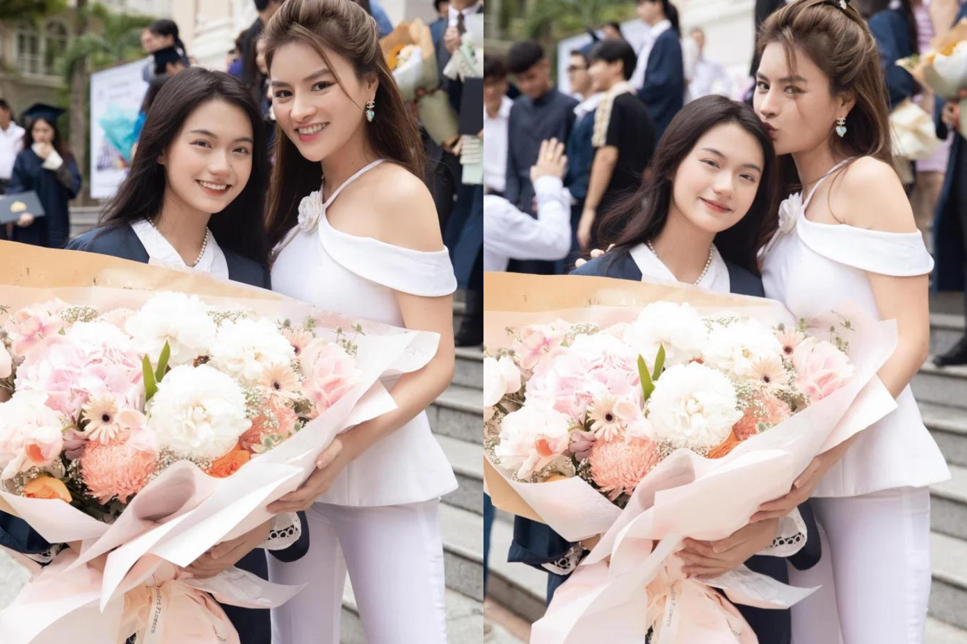 Vũ Thu Phương và con gái &quot;thả dáng&quot; đáng yêu trong lễ tốt nghiệp THPT.