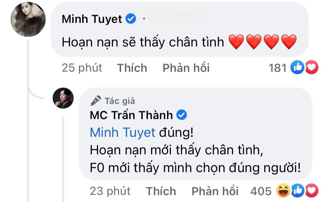 Màn đối đáp giữa ca sĩ Minh Tuyết và Trấn Thành cũng khiến người hâm mộ thích thú. Màn đối đáp giữa ca sĩ Minh Tuyết và Trấn Thành cũng khiến người hâm mộ thích thú.