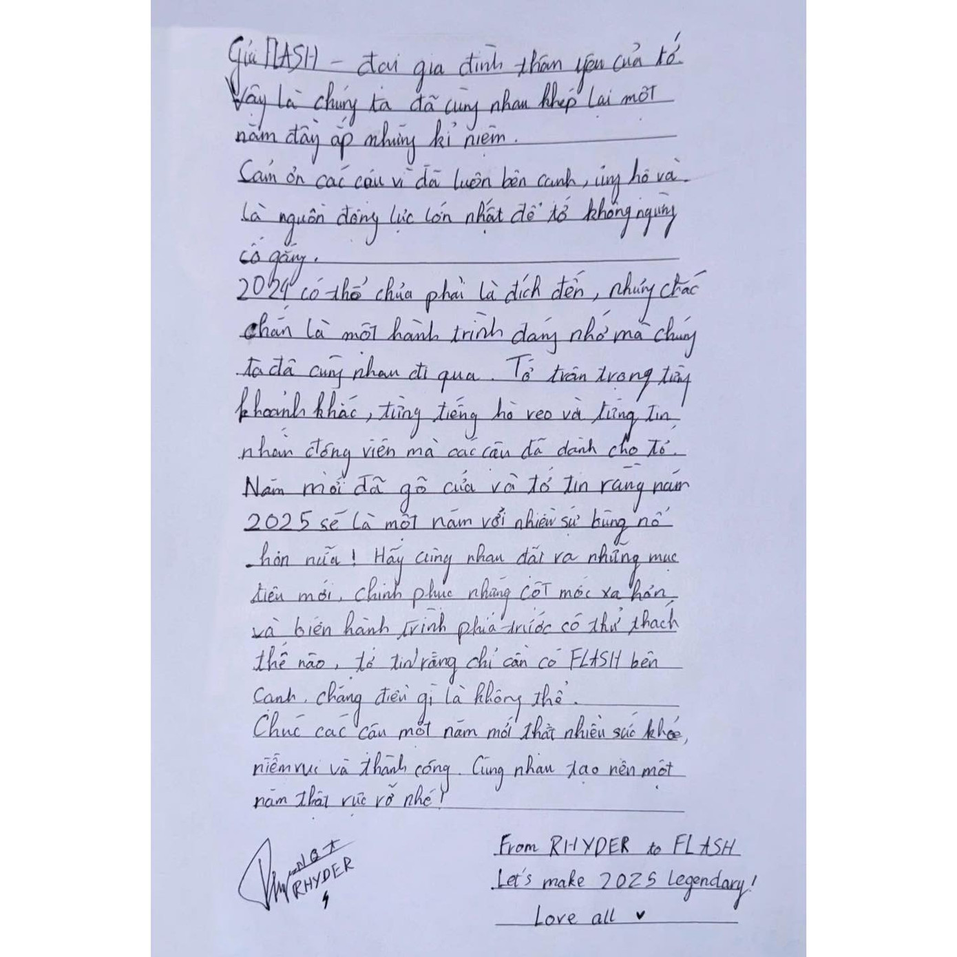 RHYDER chu đáo viết thư tay chúc mừng Tết Nguyên đán Ất Tỵ 2025. RHYDER chu đáo viết thư tay chúc mừng Tết Nguyên đán Ất Tỵ 2025.