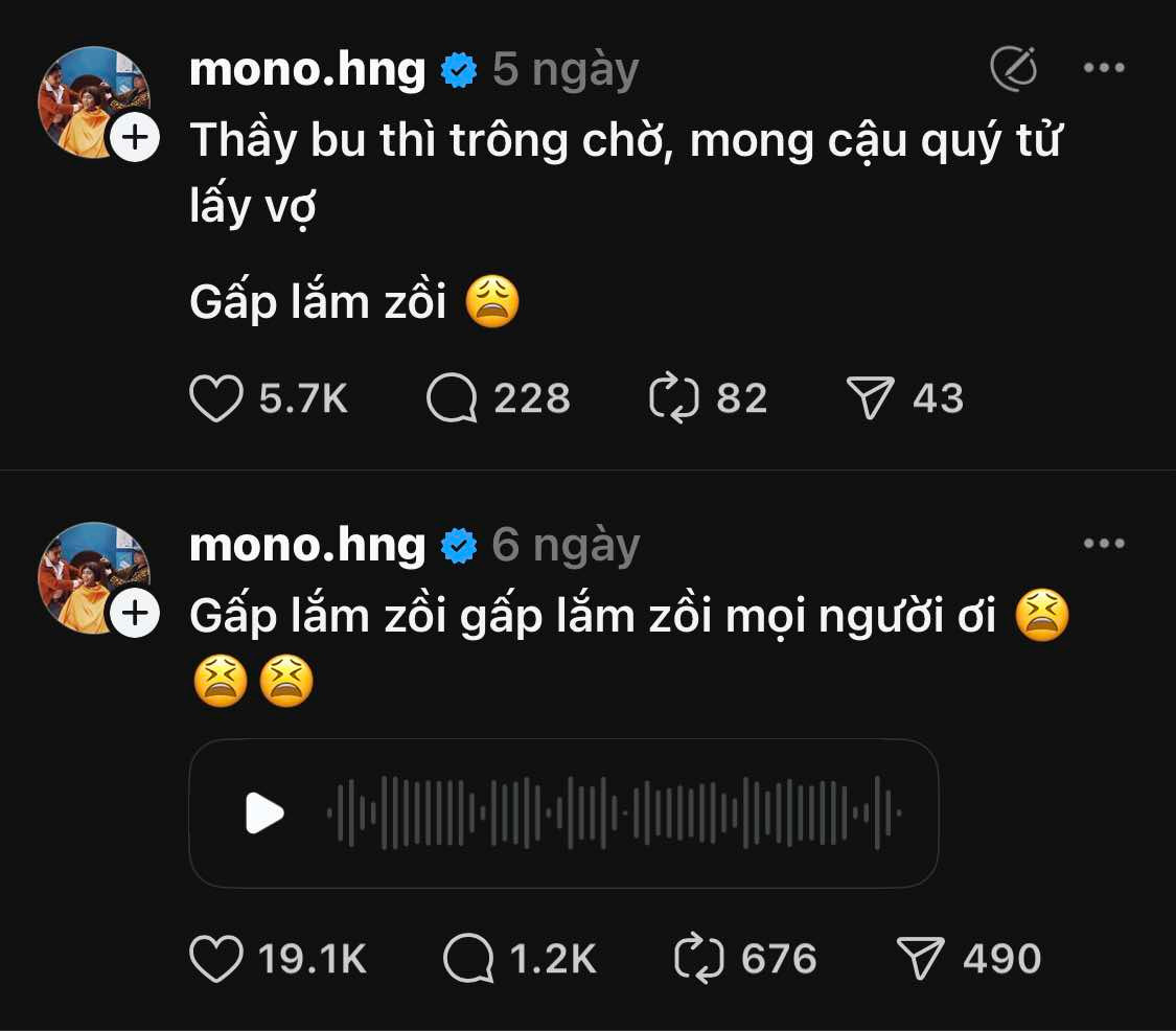 MONO liên tục chia sẻ về chuyện tình yêu trên mạng xã hội.