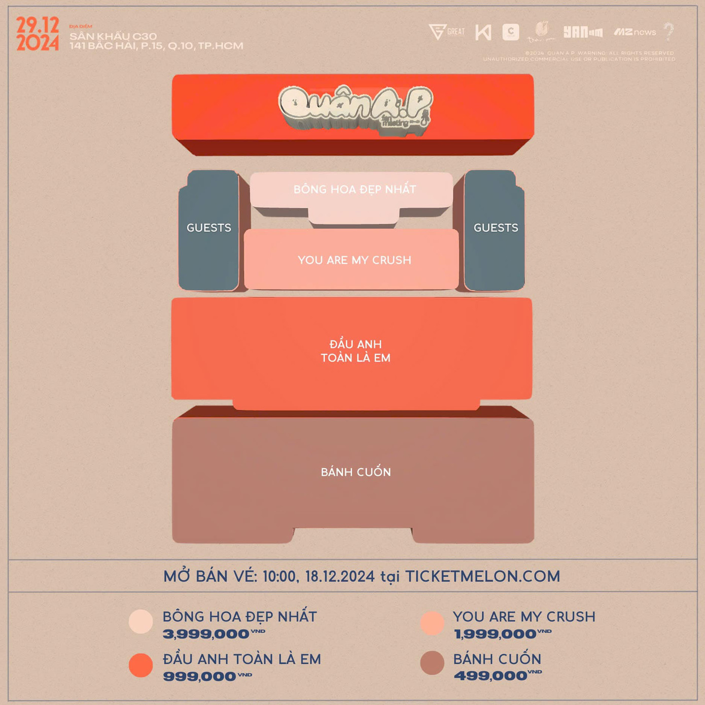 Hạng vé cao nhất trong fan meeting của Quân A.P có giá gần 4 triệu đồng. Hạng vé cao nhất trong fan meeting của Quân A.P có giá gần 4 triệu đồng.