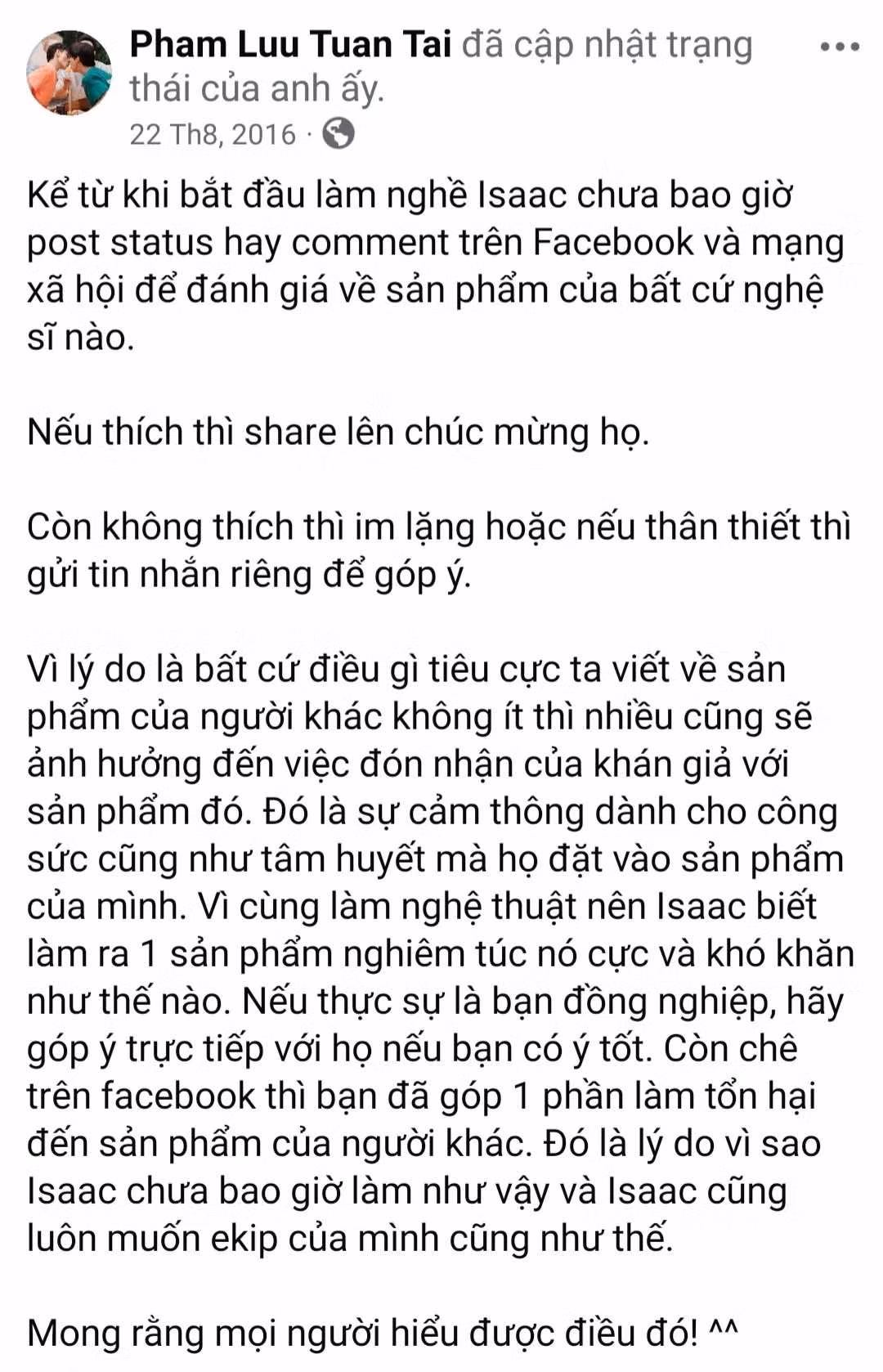 Phát ngôn 9 năm trước của Isaac bất ngờ được "đào" lại giữa ồn ào khen - chê phim Tết của Trấn Thành.