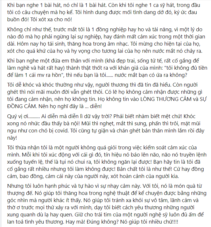 Nguyên văn chia sẻ của MC Trấn Thành trên Facebook.