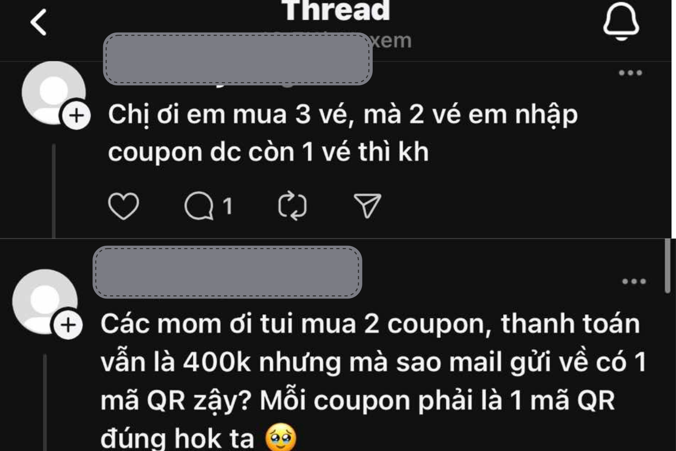 Một số fan thắc mắc về quy trình nhận mã QR và nhập coupon quy đổi vé.