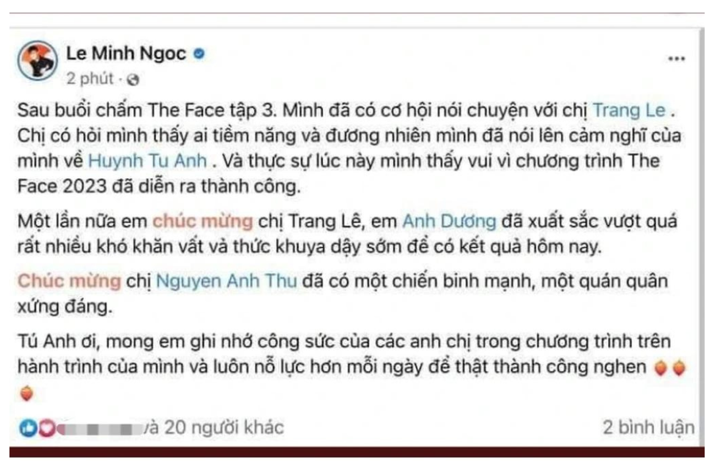 Bài viết được cho rằng "rò rỉ" trước kết quả của stylist Minh Ngọc. Bài viết được cho rằng "rò rỉ" trước kết quả của stylist Minh Ngọc.