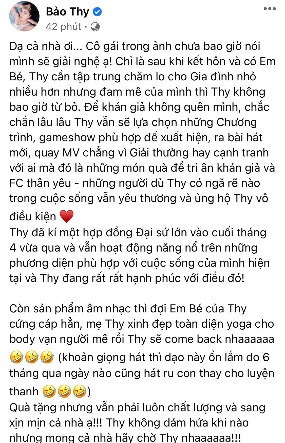 Nguyên văn chia sẻ của Bảo Thy trên Facebook. Ảnh: FBNV