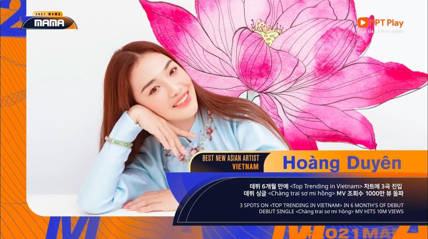 Hoàng Duyên trở thành chủ nhân giải Best New Asian Artist - Vietnam.