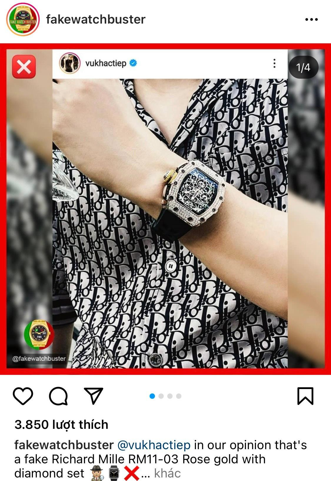 Chủ nhân tài khoản Instagram đăng hình ảnh Vũ Khắc Tiệp sử dụng chiếc đồng hồ được cho là hàng fake.