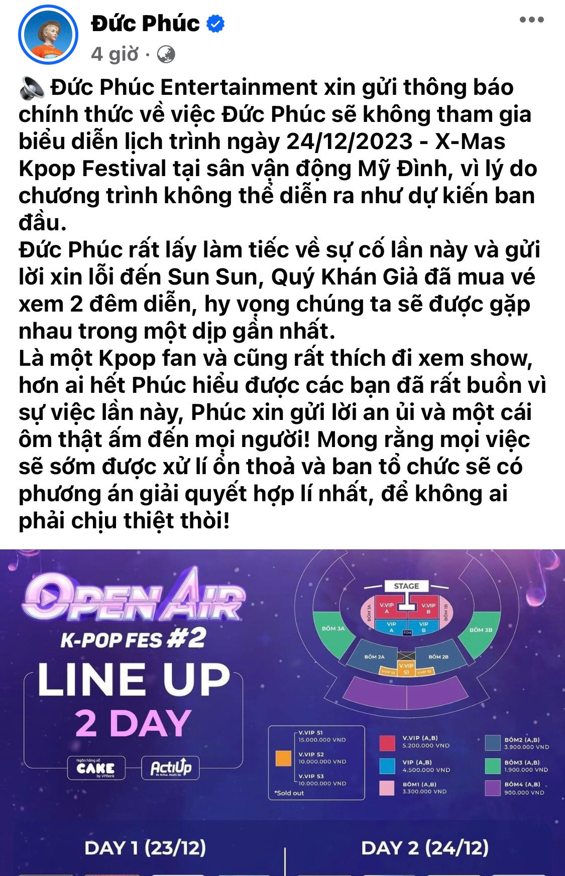 Dàn sao V-Pop đồng loạt thông báo sẽ không xuất hiện tại sự kiện Giáng sinh K-Pop Festival Open Air #2. Dàn sao V-Pop đồng loạt thông báo sẽ không xuất hiện tại sự kiện Giáng sinh K-Pop Festival Open Air #2.