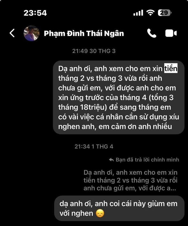 Loạt tin nhắn &quot;đòi lương&quot; nam nghệ sĩ được trợ lý S.H công bố.