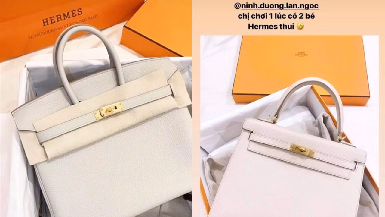 Cận cảnh hai chiếc túi Hermès đắt đỏ của Ninh Dương Lan Ngọc.