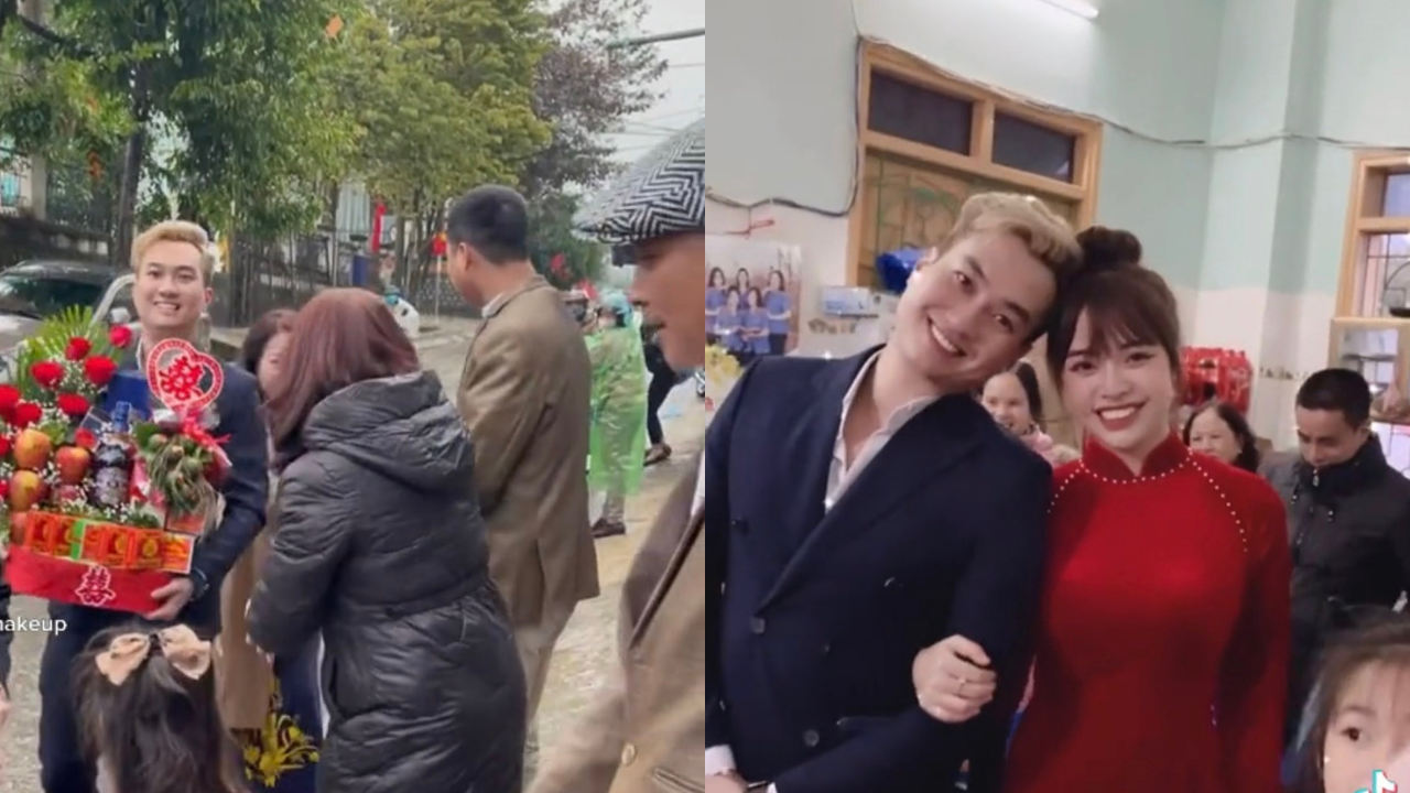 Khoảnh khắc hạnh phúc của cả hai trong ngày đám hỏi.