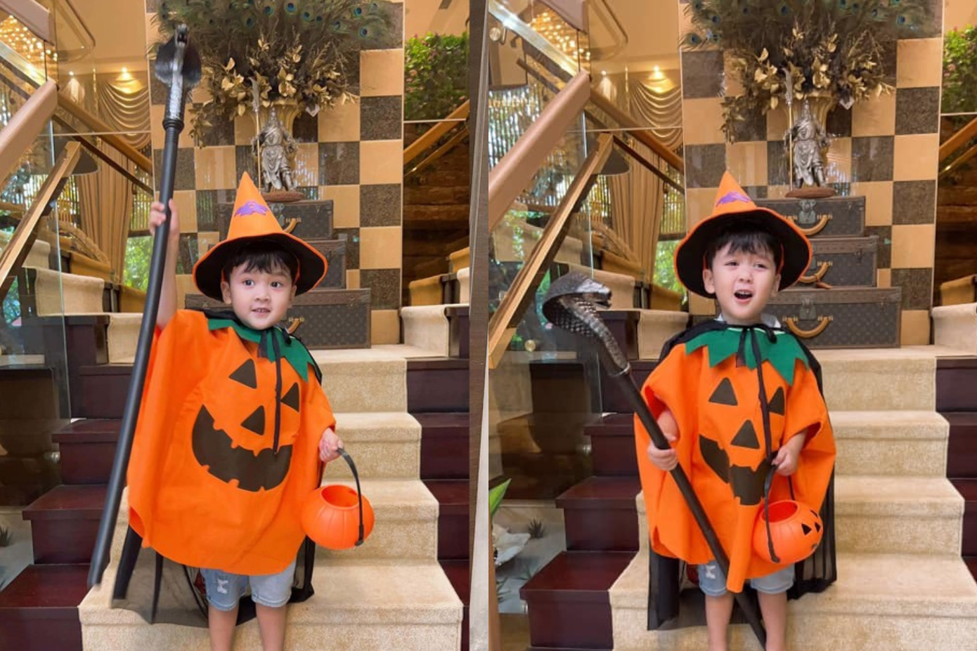 Con trai Đàm Vĩnh Hưng hóa thân thành &quot;phù thủy nhí&quot; dịp Halloween.
