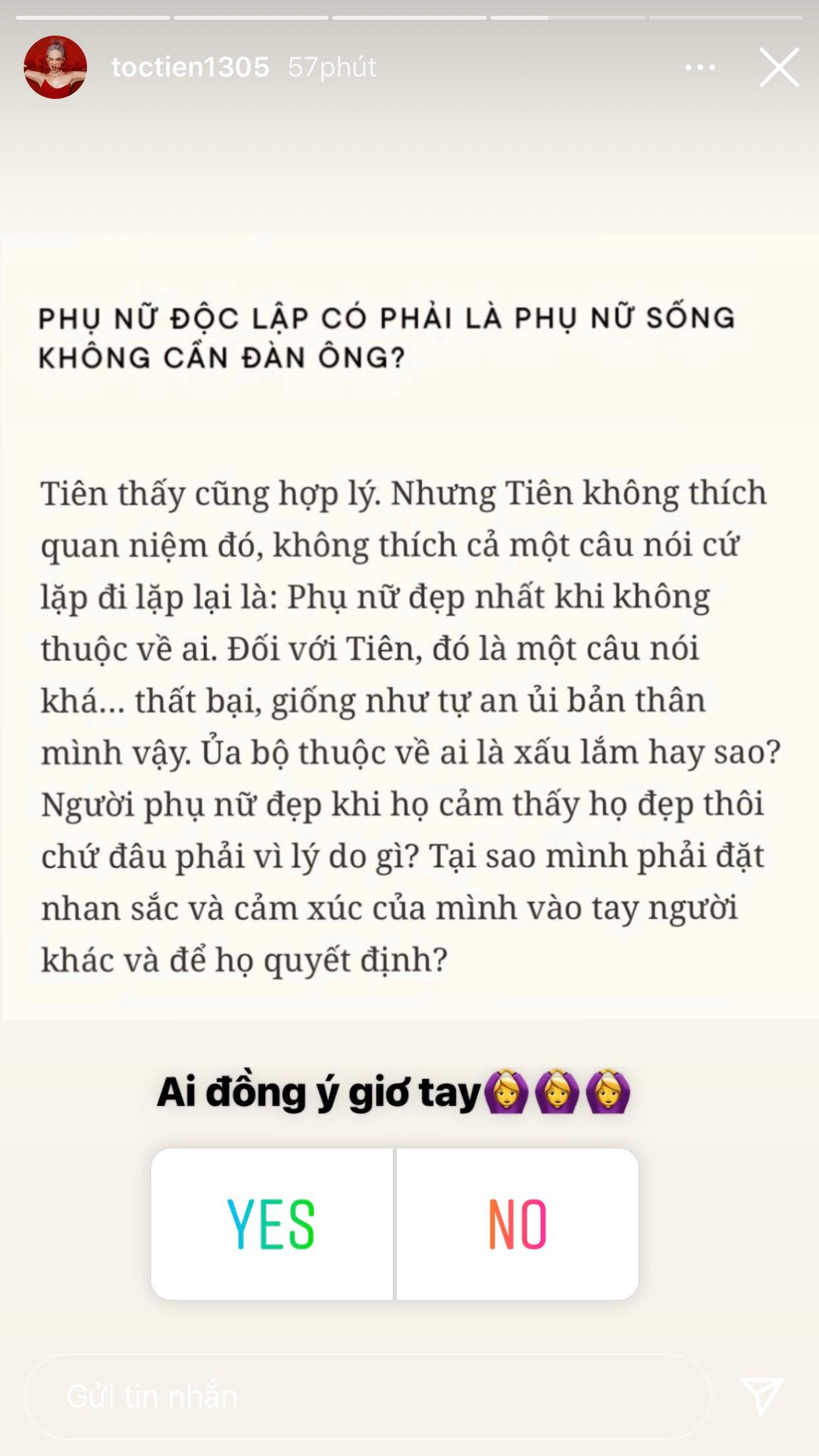 Góc nhìn mới mẻ của Tóc Tiên về câu hỏi quen thuộc "Phụ nữ độc lập có phải là phụ nữ sống không cần đàn ông?" Góc nhìn mới mẻ của Tóc Tiên về câu hỏi quen thuộc "Phụ nữ độc lập có phải là phụ nữ sống không cần đàn ông?"