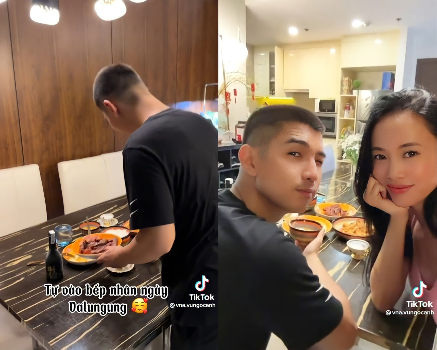 Trong ngày Valentine, nam ca sĩ tự tay vào bếp nấu ăn cho Vũ Ngọc Anh.