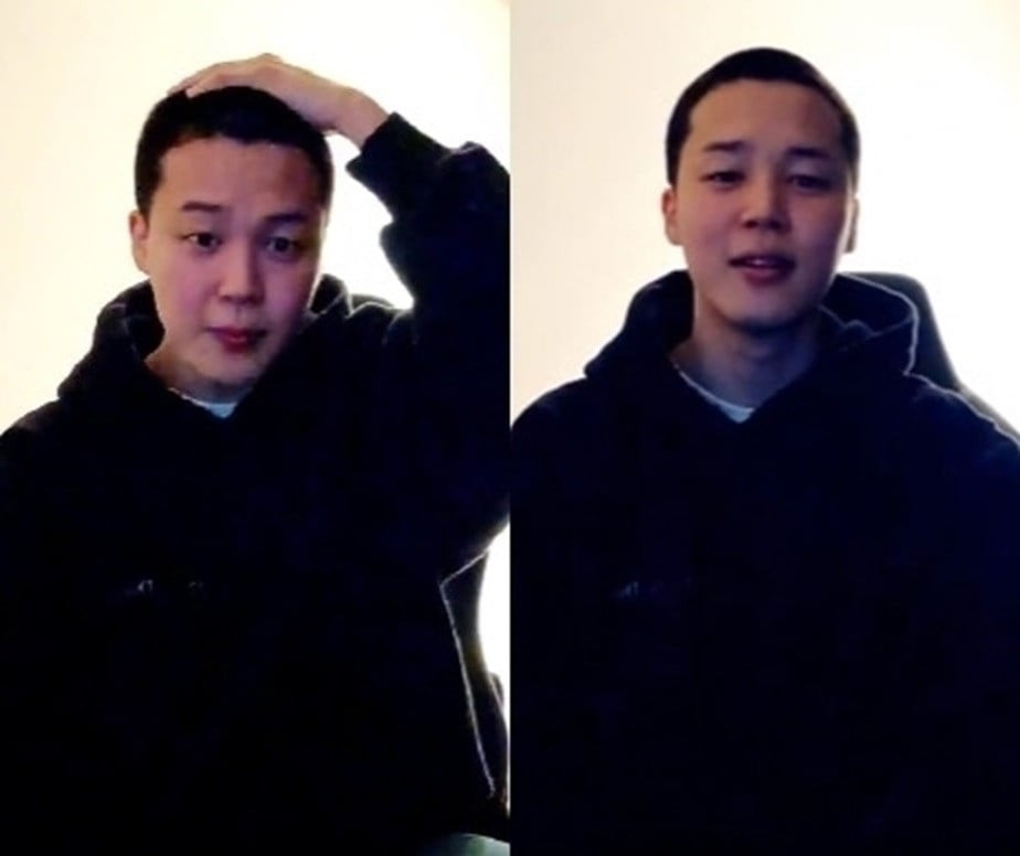 Jimin khoe kiểu tóc mới trên livestream. Jimin khoe kiểu tóc mới trên livestream.