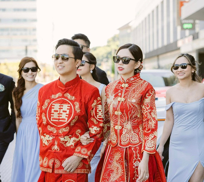 Cặp đôi chọn trang phục màu đỏ trong đám cưới tại New York (Ảnh: NVCC). Cặp đôi chọn trang phục màu đỏ trong đám cưới tại New York (Ảnh: NVCC).