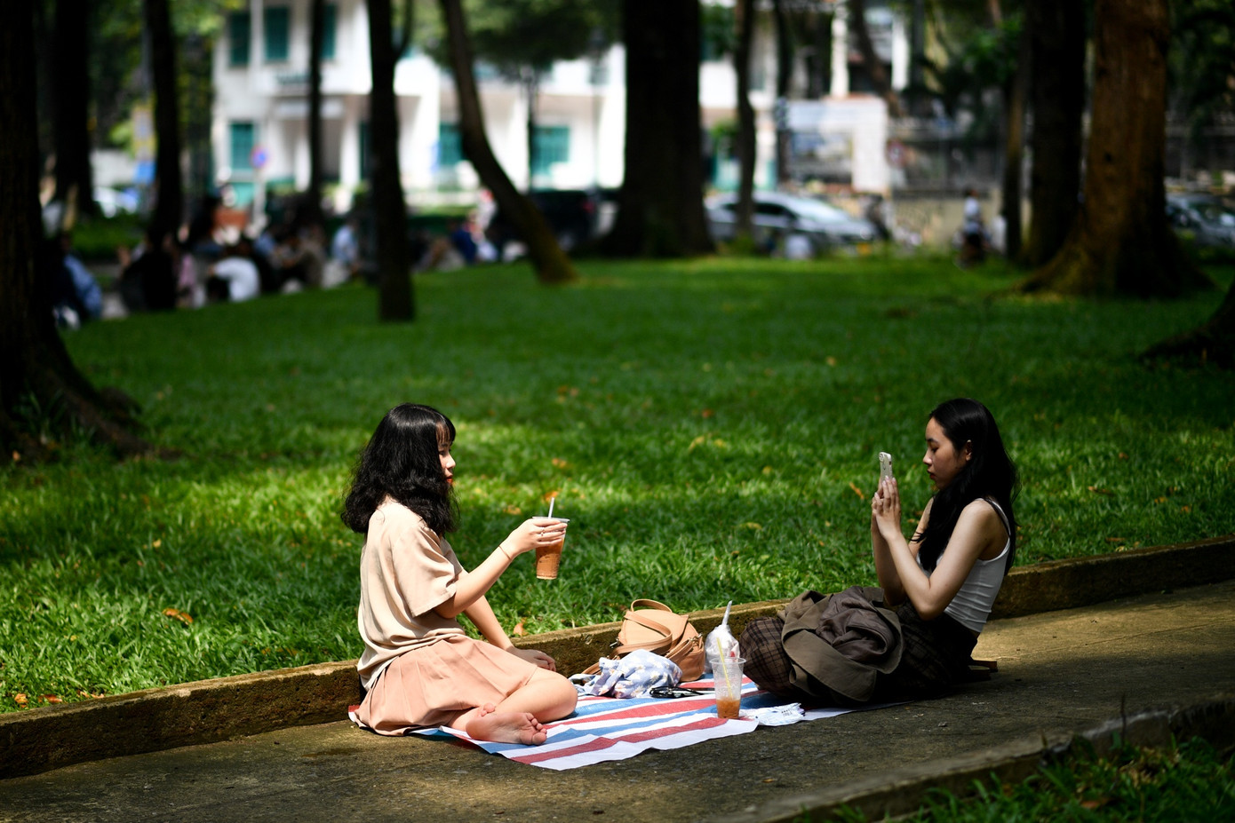 Công viên 30/4 với những dưới tán cây cao, thảm cỏ xanh ngắt và tiếng chim hót... là địa điểm lý tưởng để ngồi nhâm nhi ly cà phê buổi sáng.