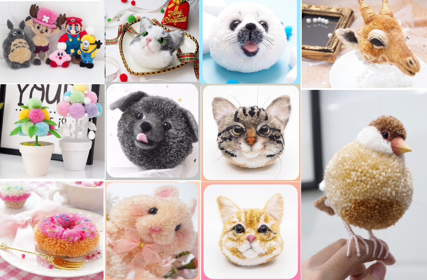 Từ sợi len, Huy đã tạo nên những con thú cưng, chiếc bánh, cây hoa... rất sinh động.