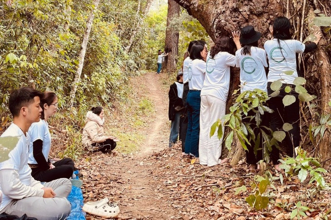 Hành thiền trong rừng để cảm nhận năng lượng trong lành của thiên nhiên. Ảnh: NVCC