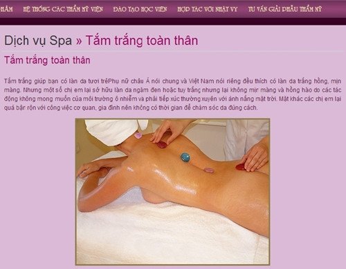 Một trang quảng cáo tắm trắng cao cấp