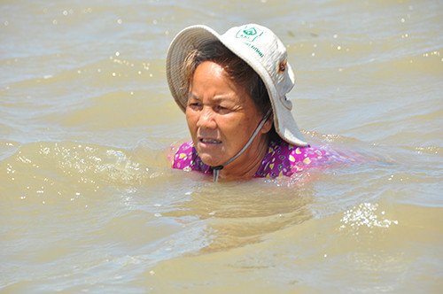 Cận cảnh người dân ngâm mình trong nước gặt lúa ảnh 2