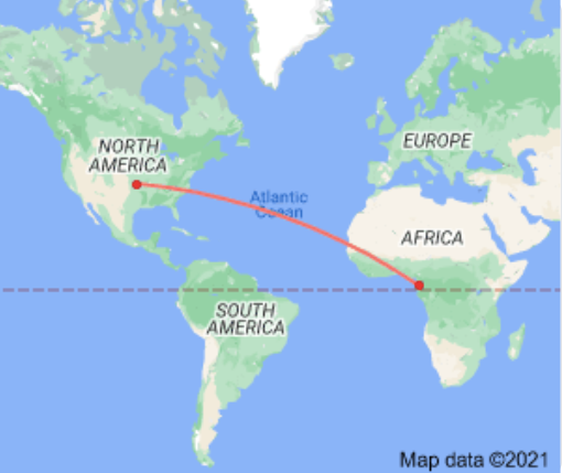 Vị trí của Guinea Xích đạo so với Mỹ Vị trí của Guinea Xích đạo so với Mỹ