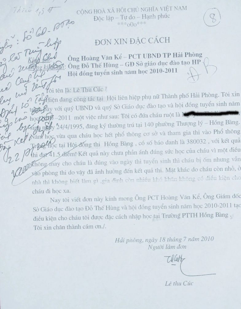 Bút phê của quan chức Hải Phòng xin đặc cách 