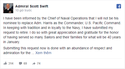 Tư lệnh Hạm đội Thái Bình Dương nghỉ hưu vì không thể thăng chức ảnh 1