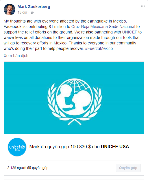 Facebook quyên 1 triệu USD cho nạn nhân động đất Mexico ảnh 1