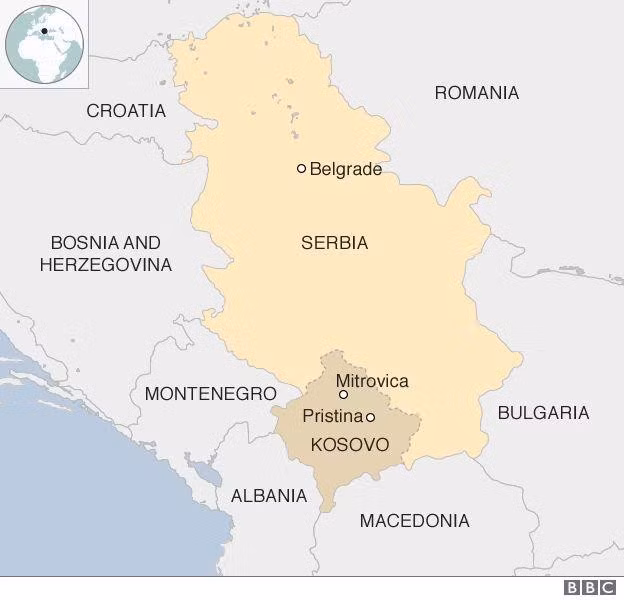Kosovo nằm giữa Albania và Serbia. Ảnh: BBC