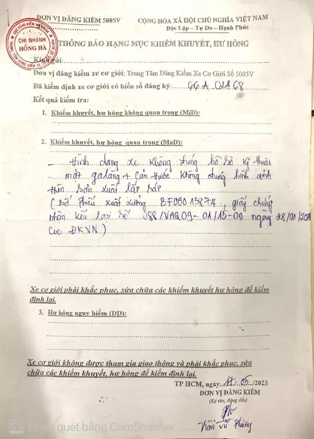 Trung tâm đăng kiểm 50-05V chi nhánh Hồng Hà (TP.HCM) thông báo khiếm khuyết, hư hỏng và đánh 'rớt' xe Mercedes dù nguyên bản 100% Trung tâm đăng kiểm 50-05V chi nhánh Hồng Hà (TP.HCM) thông báo khiếm khuyết, hư hỏng và đánh 'rớt' xe Mercedes dù nguyên bản 100%
