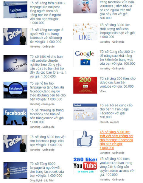 Một diễn đàn chào bán like lẻ trên cả mạng xã hội, Google+ và Youtube.