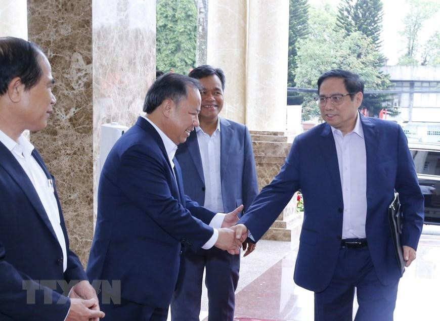 Sáng 22/5, Thủ tướng Phạm Minh Chính làm việc với Ban Thường vụ Tỉnh ủy Gia Lai về kết quả phát triển kinh tế-xã hội, bảo đảm quốc phòng-an ninh, đối ngoại và xây dựng hệ thống chính trị từ đầu nhiệm kỳ Đại hội Đảng bộ tỉnh lần thứ XVI đến nay; phương hướng, nhiệm vụ, giải pháp thời gian tới; một số đề xuất, kiến nghị của tỉnh. Ảnh: Văn Điệp/TTXVN