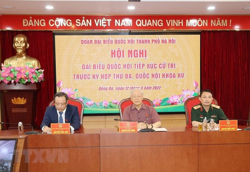 Tổng Bí thư Nguyễn Phú Trọng tại buổi tiếp xúc cử tri. (Ảnh: Trí Dũng/TTXVN) Tổng Bí thư Nguyễn Phú Trọng tại buổi tiếp xúc cử tri. (Ảnh: Trí Dũng/TTXVN)