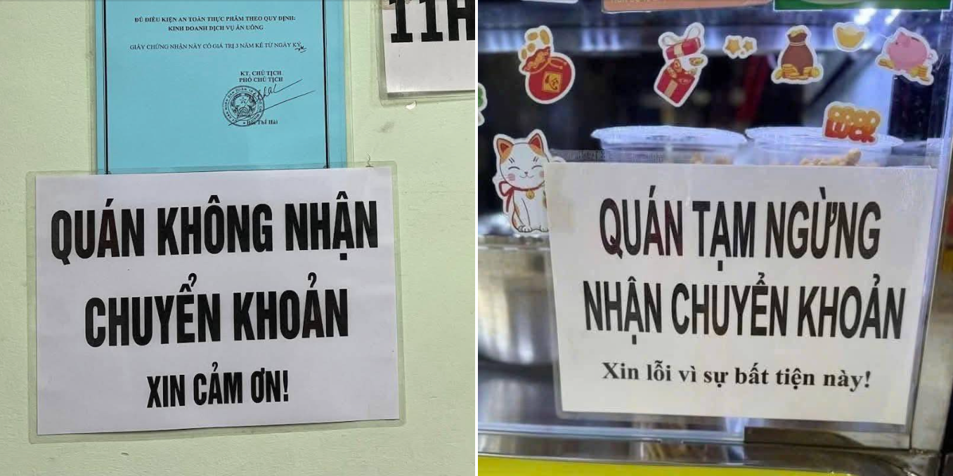 Thông báo dừng nhận chuyển khoản mà nhiều người tiêu dùng phản ánh trên các diễn đàn.