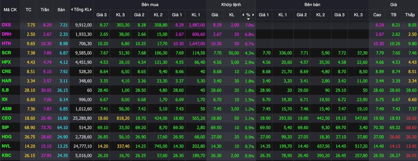 Các mã nhỏ, vừa trong nhóm bất động sản giao dịch khởi sắc.