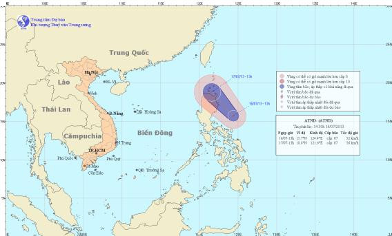Hồi 13h chiều 16/7 trên khu vực phía đông đảo Lu-dông (Philippin) xuất hiện áp thấp nhiệt đới. Ảnh: Trung tâm Dự báo Khí tượng Thủy văm T.Ư