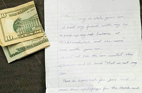 Ôtô mất trộm được trả lại kèm tiền xăng ảnh 1