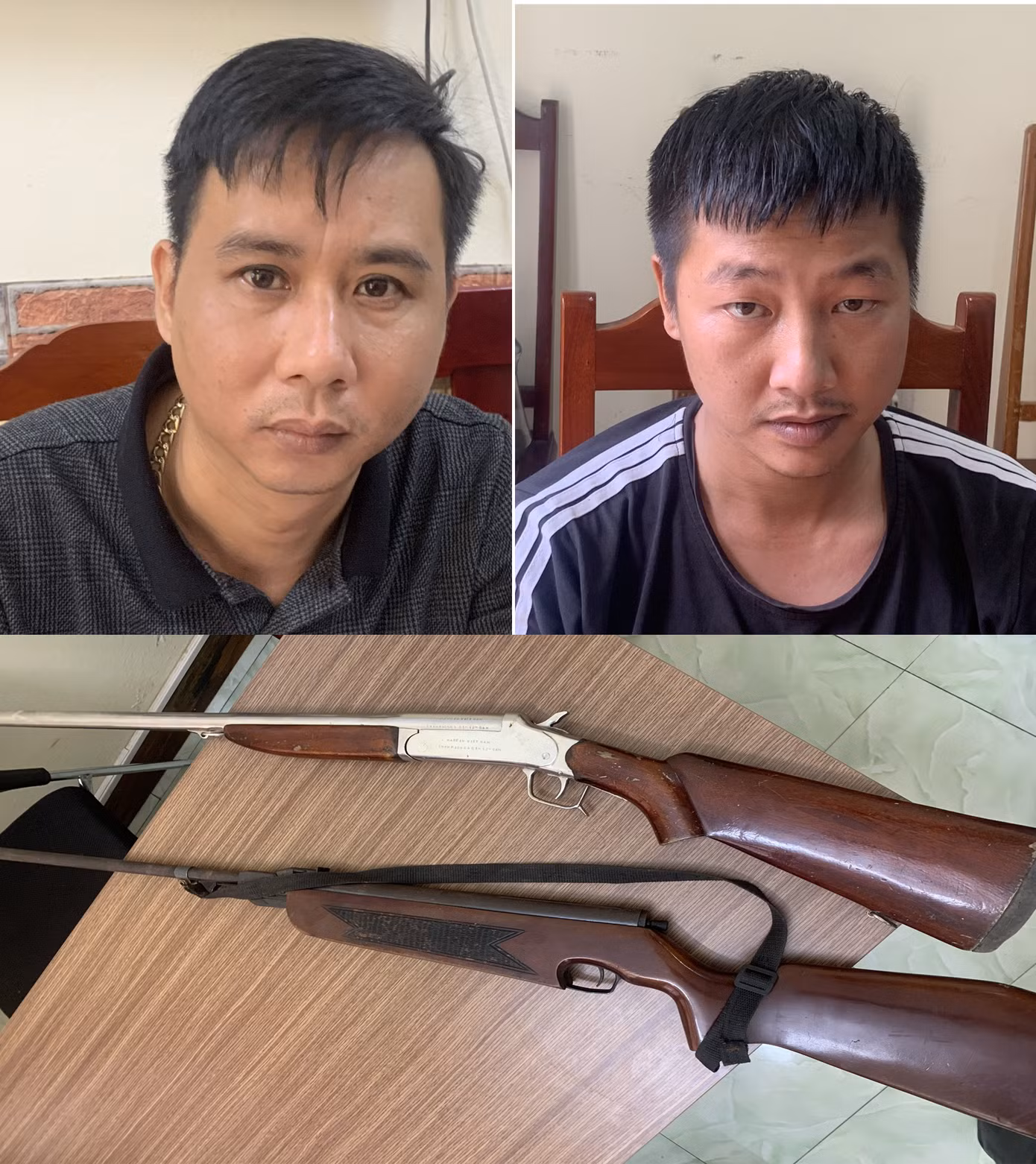 Hoàng Trung Hiếu và Nguyễn Công Hùng cùng tang vật. Ảnh: Công an Thanh Hóa
