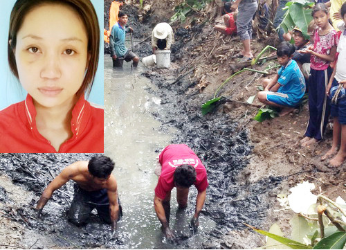 Nghi can Nguyễn Thị Bé Diễm và ao nước được tát ngày 20/12 để mò dao