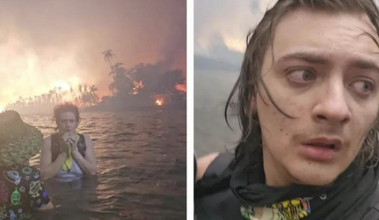 Ba mẹ con nhà Tomkinson chọn cách ngâm nước biển để trốn trận cháy rừng chết chóc nhất trong lịch sử Mỹ. (Ảnh: CBS) Ba mẹ con nhà Tomkinson chọn cách ngâm nước biển để trốn trận cháy rừng chết chóc nhất trong lịch sử Mỹ. (Ảnh: CBS)