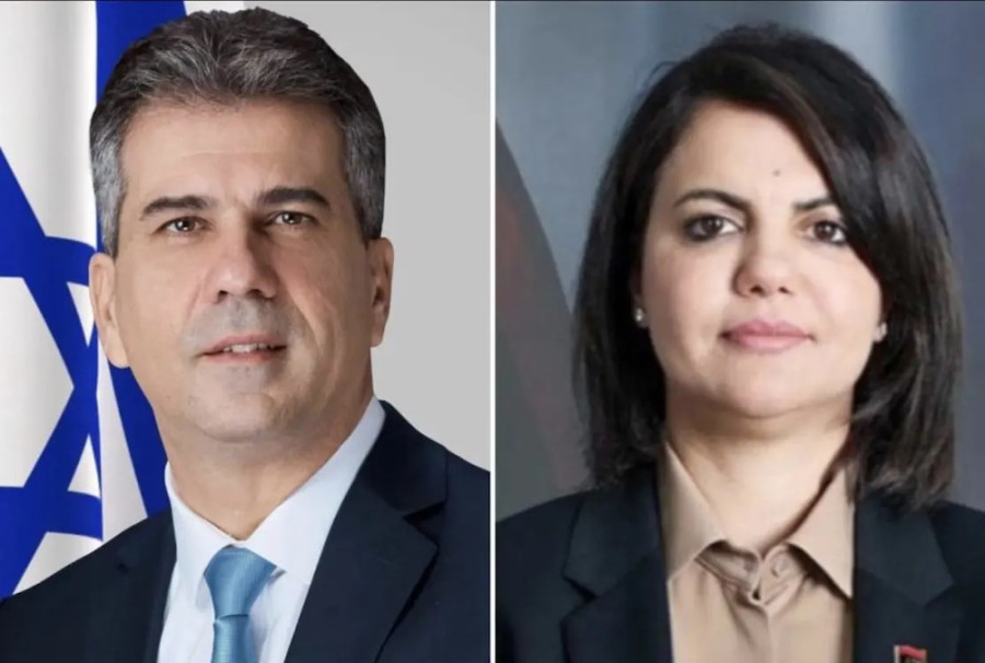 Ngoại trưởng Israel Eli Cohen (trái) và bà Najla al-Mangoush. (Ảnh: BNG Israel) Ngoại trưởng Israel Eli Cohen (trái) và bà Najla al-Mangoush. (Ảnh: BNG Israel)