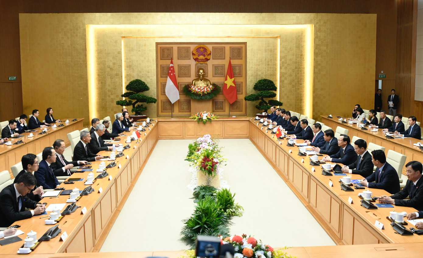 Quang cảnh cuộc hội đàm giữa Việt Nam và Singapore sáng 28/8. (Ảnh: Như Ý)