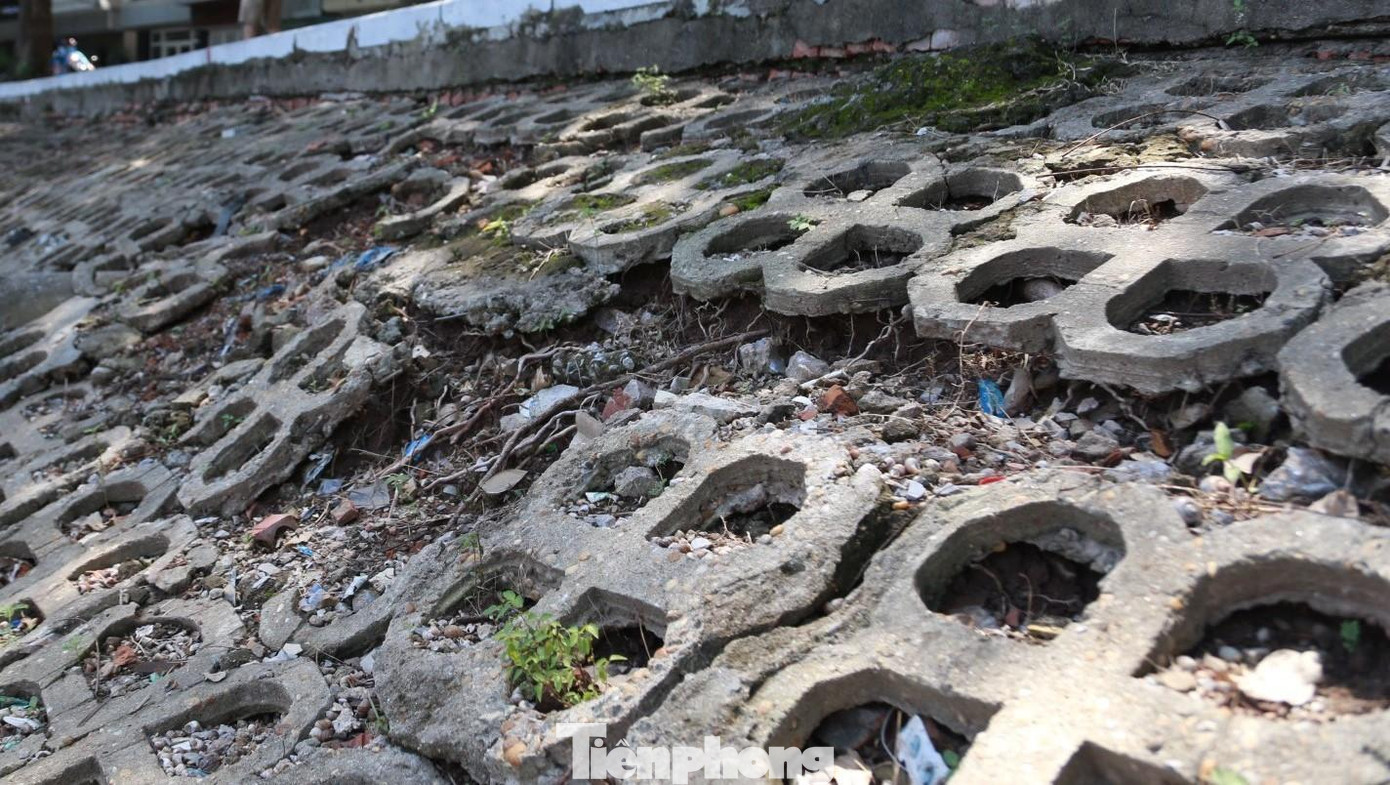 Bờ kè hư hỏng nặng kéo dài từ đoạn trước Trạm xử lý nước thải Trúc Bạch đến nhà hàng Nam Long.