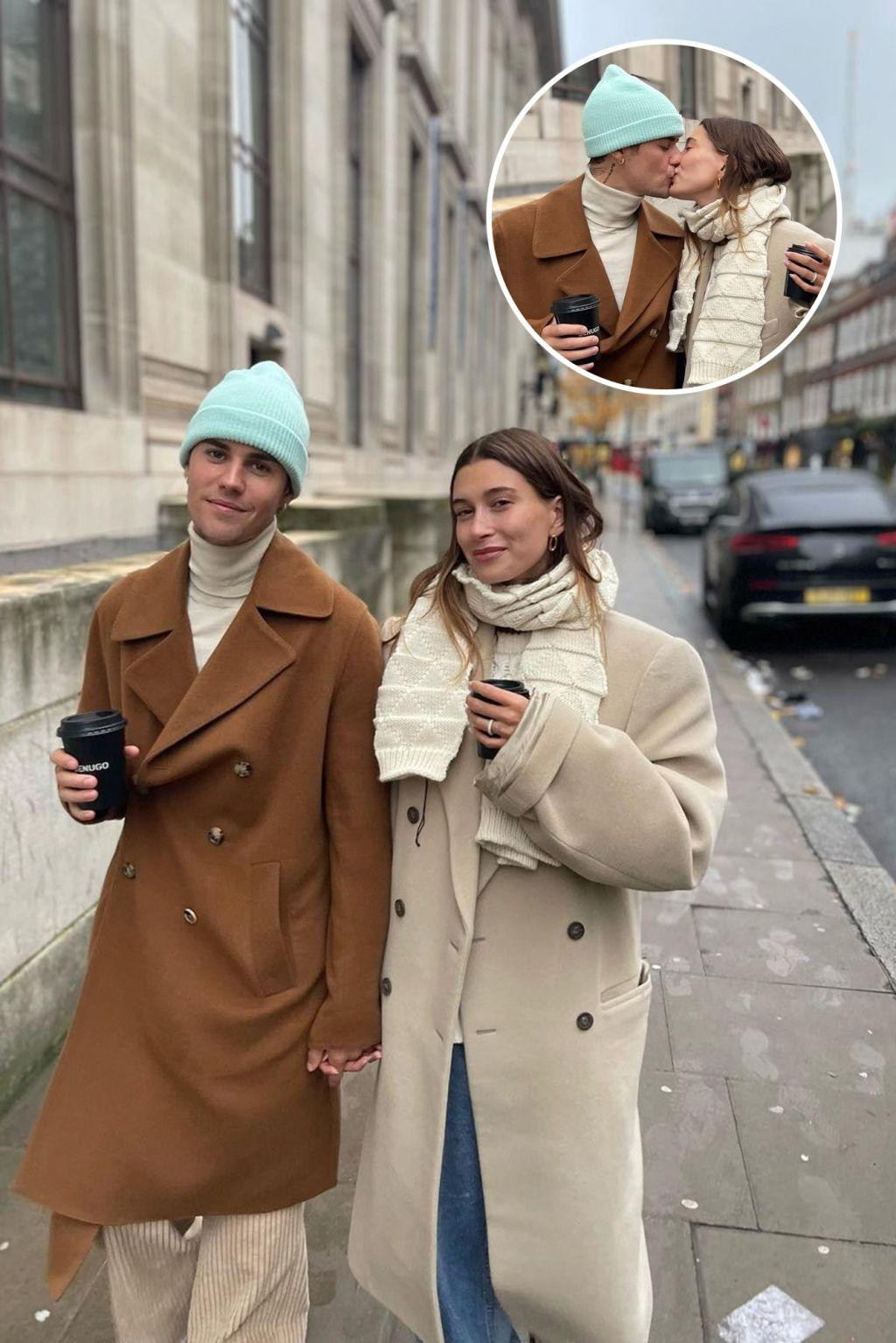 Justin Bieber và vợ Hailey "tình bể bình" trên đường phố London. Cặp đôi còn chia sẻ ảnh "khóa môi" ngọt ngào trên Instagram.