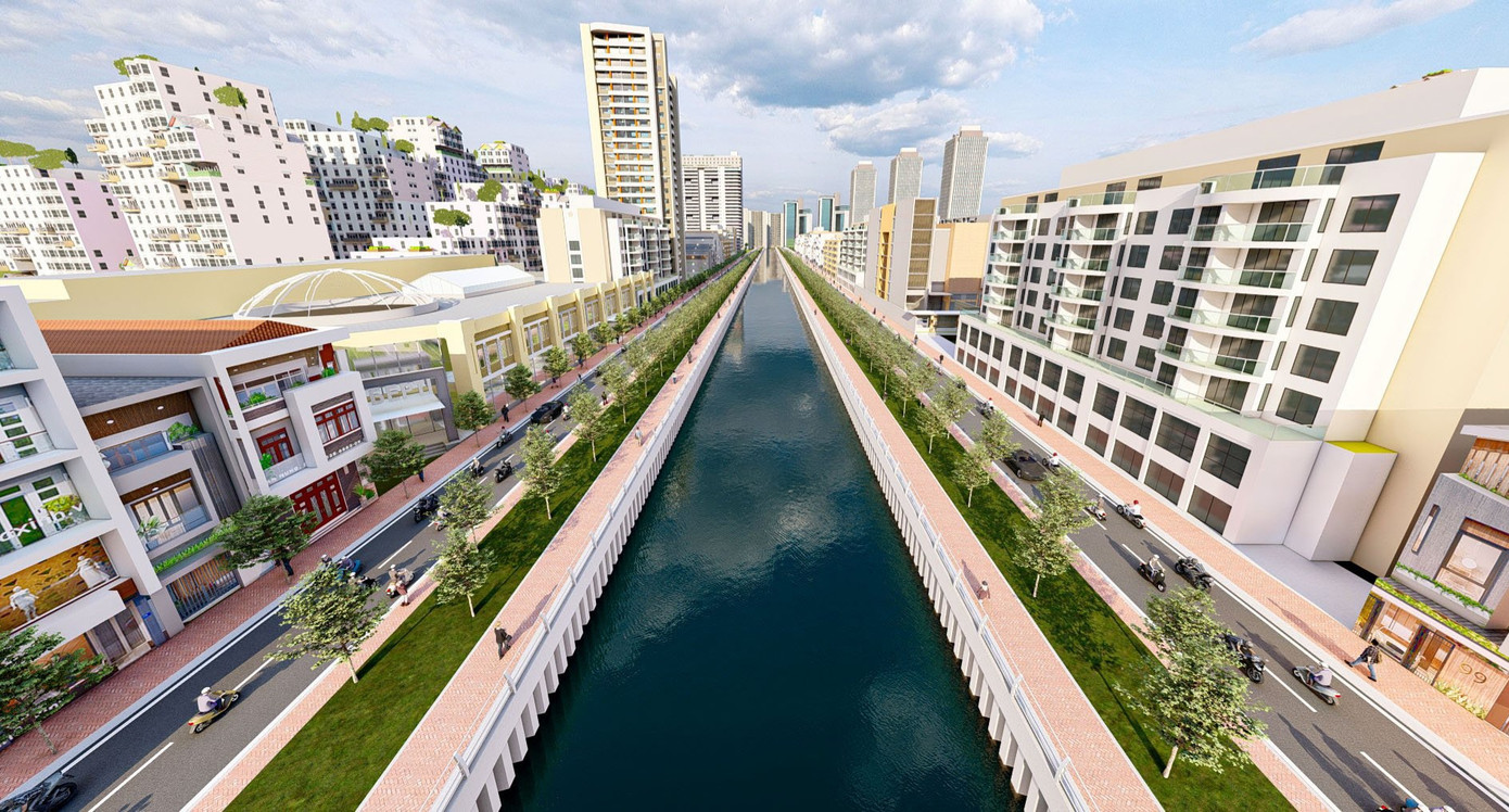 Phối cảnh Rạch Xuyên Tâm sau khi được cải tạo. Ảnh: Ban QLDA cung cấp.