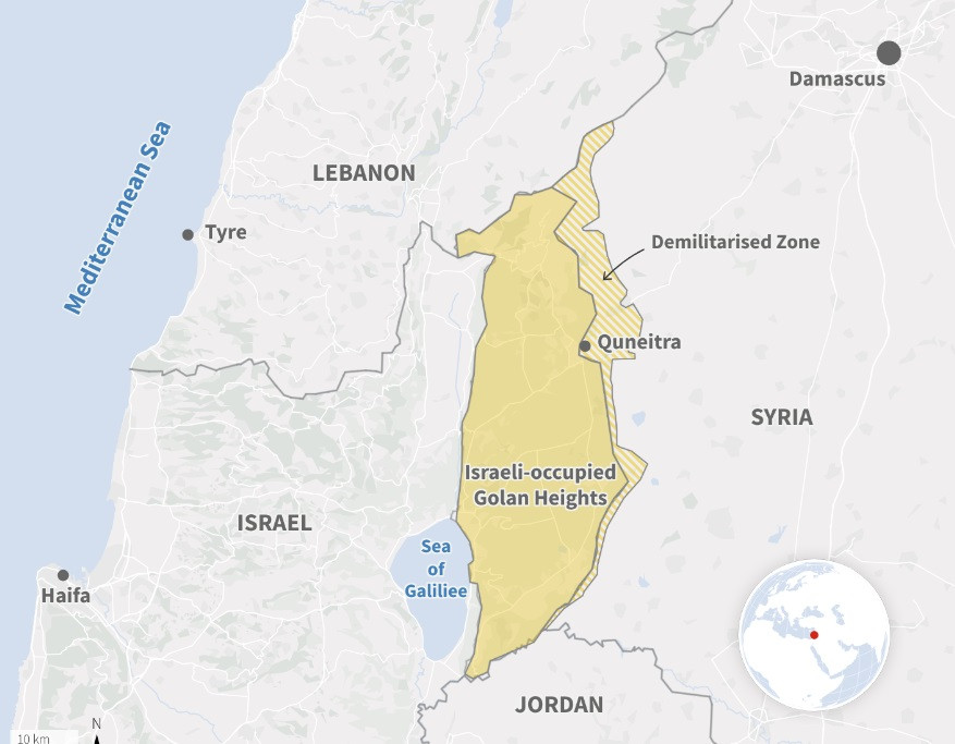 Khu vực phi quân sự (vàng sọc) là nơi quân đội Israel đang rà phá mìn Khu vực phi quân sự (vàng sọc) là nơi quân đội Israel đang rà phá mìn