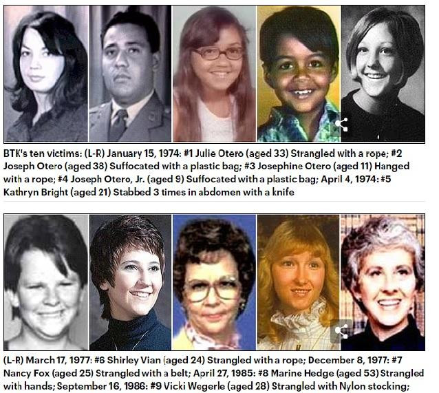 10 nạn nhân của Dennis Rader. Nguồn: Daily Mail.