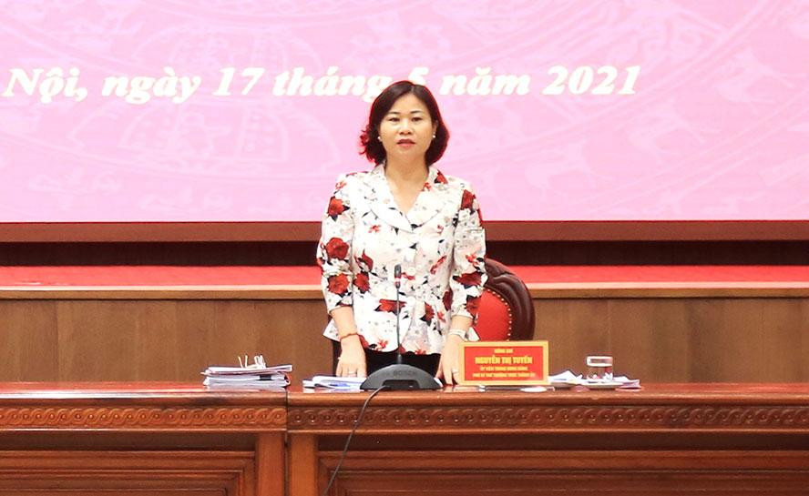 Phó Bí thư Thường trực Thành ủy Hà Nội Nguyễn Thị Tuyến phát biểu kết luận hội nghị